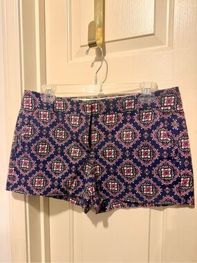 J. Crew Navy Pink Patterned Cotton-Blend Bermuda Shorts